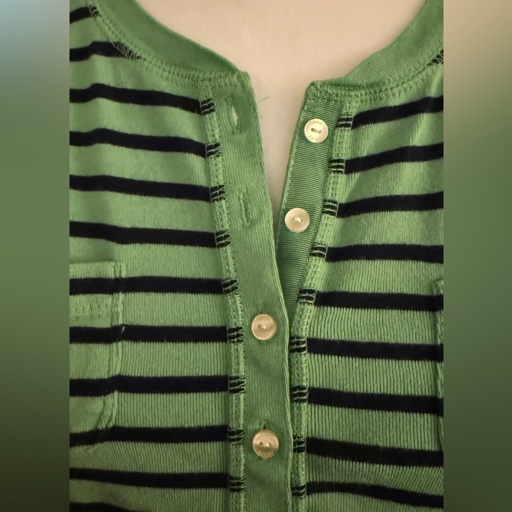 Chaps Green and Black Striped Long Sleeve Top for women - Picture 3 of 9